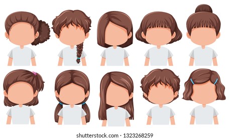 Set of girl with different hairstyle illustration