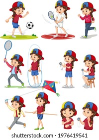 Set of girl doing different types of sports illustration