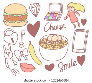 Set of girl, doodles, print, t shirt , noodles