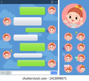 A set of girl with expresses various emotions on the SNS window.There are variations of emotions such as joy and sadness.It's vector art so it's easy to edit.
