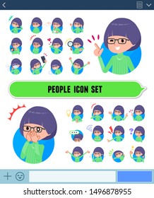 A set of girl with expresses various emotions on the SNS screen.There are variations of emotions such as joy and sadness.It's vector art so it's easy to edit.
