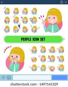 A set of girl with expresses various emotions on the SNS screen.There are variations of emotions such as joy and sadness.It's vector art so it's easy to edit.
