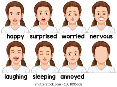 Set of girl facial expression illustration