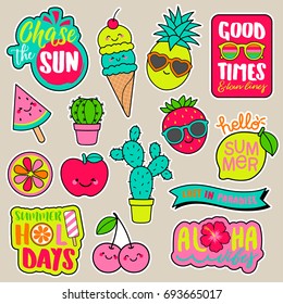 Set of girl fashion patches, colorful cute cartoon badges, fun stickers design vector
in summer holidays concept
