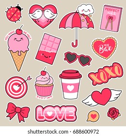 Set Of Girl Fashion Patches, Cute Cartoon Badges, Fun Stickers Design Vector
In Romantic Love Concept