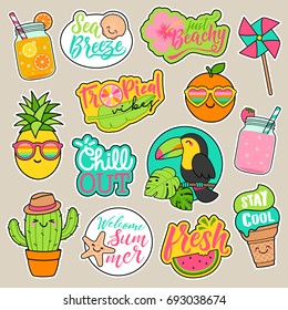 Set of girl fashion patches, cute colorful cartoon badges, fun stickers design vector
in summer holidays concept