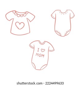 Set Of Girl Hand-Drawn Elements - A Shirt With A Heart, Plain Shirt, And A Shirt That Says I Heart Mom 