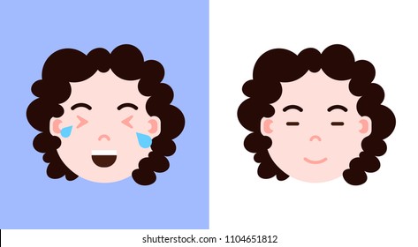 set girl head emoji personage icon with facial emotions, avatar character, sleep and cry face with different female emotions concept. flat design.