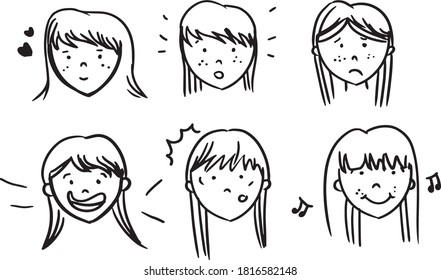 A set of girl head in vectoor cartoon