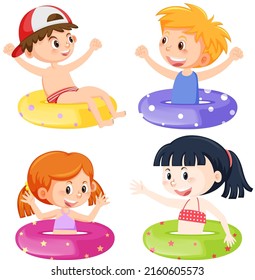 Set of girl in inflatable ring illustration