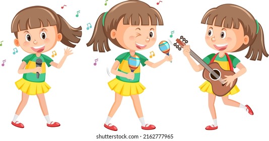 Set of girl with music instrument illustration