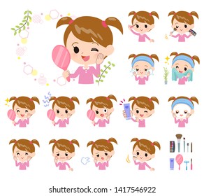 A set of girl on beauty.There are various actions such as skin care and makeup.It's vector art so it's easy to edit.
