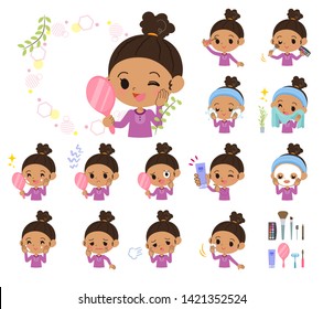 A set of girl on beauty.There are various actions such as skin care and makeup.It's vector art so it's easy to edit.
