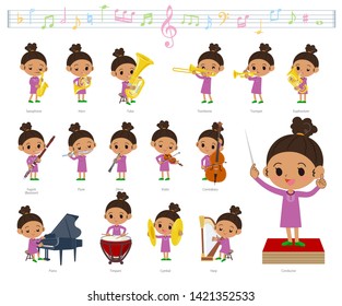 A set of girl on classical music performances.There are actions to play various instruments such as string instruments and wind instruments.It's vector art so it's easy to edit.
