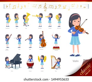 A set of girl on classical music performances.There are actions to play various instruments such as string instruments and wind instruments.It's vector art so it's easy to edit.
