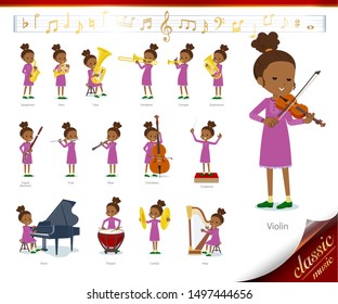 A set of girl on classical music performances.There are actions to play various instruments such as string instruments and wind instruments.It's vector art so it's easy to edit.
