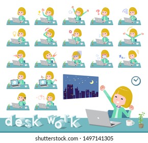 A set of girl on desk work.There are various actions such as feelings and fatigue.It's vector art so it's easy to edit.
