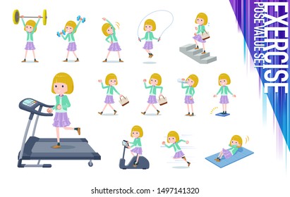 A set of girl on exercise and sports.There are various actions to move the body healthy.It's vector art so it's easy to edit.
