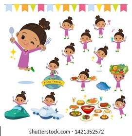 A set of girl on food events.There are actions that have a fork and a spoon and are having fun.It's vector art so it's easy to edit.
