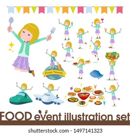 A set of girl on food events.There are actions that have a fork and a spoon and are having fun.It's vector art so it's easy to edit.
