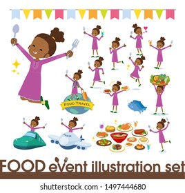 A set of girl on food events.There are actions that have a fork and a spoon and are having fun.It's vector art so it's easy to edit.
