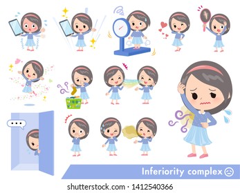 A set of girl on inferiority complex.There are actions suffering from smell and appearance.It's vector art so it's easy to edit.
