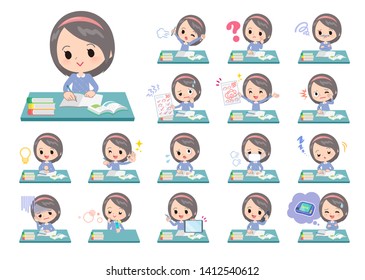 A set of girl on study.There are various emotions and actions. 