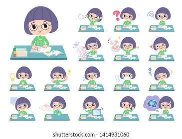A set of girl on study.There are various emotions and actions.It's vector art so it's easy to edit.
