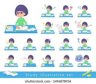 A set of girl on study.There are various emotions and actions.It's vector art so it's easy to edit.

