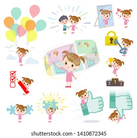 A set of girl on success and positive.There are actions on business and solution as well.It's vector art so it's easy to edit.
