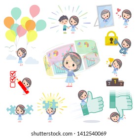 A set of girl on success and positive.There are actions on business and solution as well.It's vector art so it's easy to edit.
