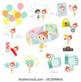 A set of girl on success and positive.There are actions on business and solution as well.It's vector art so it's easy to edit.
