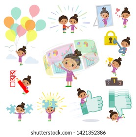 A set of girl on success and positive.There are actions on business and solution as well.It's vector art so it's easy to edit.
