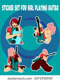 SET OF GIRL PLAYING GUITAR DESIGNS FOR STICKERS, TAG, LABEL, BRANDING AND PACKAGING