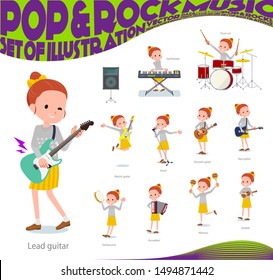 A set of girl playing rock 'n' roll and pop music.There are also various instruments such as ukulele and tambourine.It's vector art so it's easy to edit.

