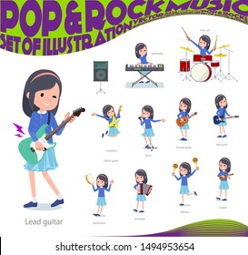 A set of girl playing rock 'n' roll and pop music.There are also various instruments such as ukulele and tambourine.It's vector art so it's easy to edit.
