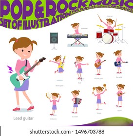 A set of girl playing rock 'n' roll and pop music.There are also various instruments such as ukulele and tambourine.It's vector art so it's easy to edit.

