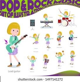 A set of girl playing rock 'n' roll and pop music.There are also various instruments such as ukulele and tambourine.It's vector art so it's easy to edit.
