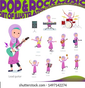 A set of girl playing rock 'n' roll and pop music.There are also various instruments such as ukulele and tambourine.It's vector art so it's easy to edit.
