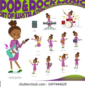 A set of girl playing rock 'n' roll and pop music.There are also various instruments such as ukulele and tambourine.It's vector art so it's easy to edit.
