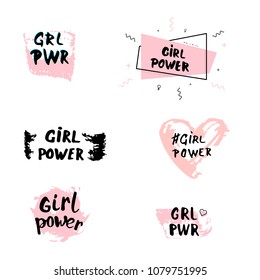 Set of Girl Power compositions. Vector illustration.