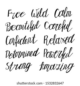 Set of Girl power slogans. Doodle vector illustration.