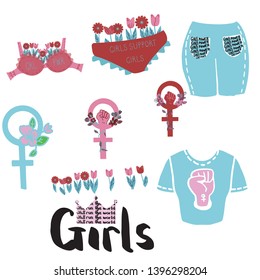 Set of girl power symbol in flat for decorative aims EPS 10