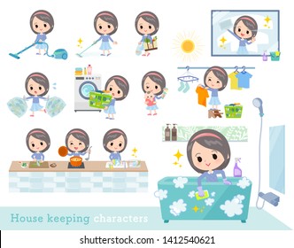 A set of girl related to housekeeping such as cleaning and laundry.There are various actions such as cooking and child rearing.