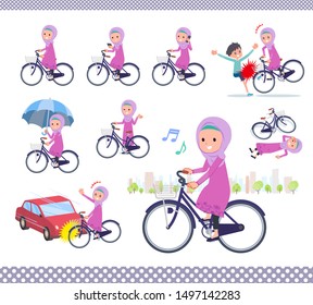 A set of girl riding a city cycle.There are actions on manners and troubles.It's vector art so it's easy to edit.
