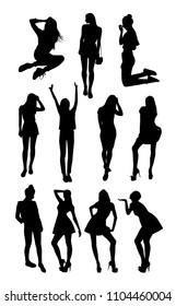 Set of girl silhouettes