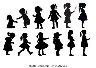 conjunto de siluetas de niña, siluetas de bebé - Ilustración vectorial	