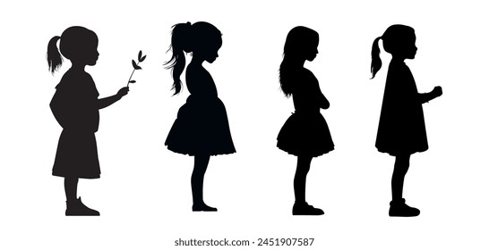 set of girl silhouettes, baby silhouettes - vector illustration	