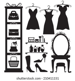 set of girl stuff on white, vector EPS 10