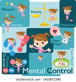 A set of girl who control emotions.A variety of image illustrations expressing self emotion.It's vector art so it's easy to edit.
